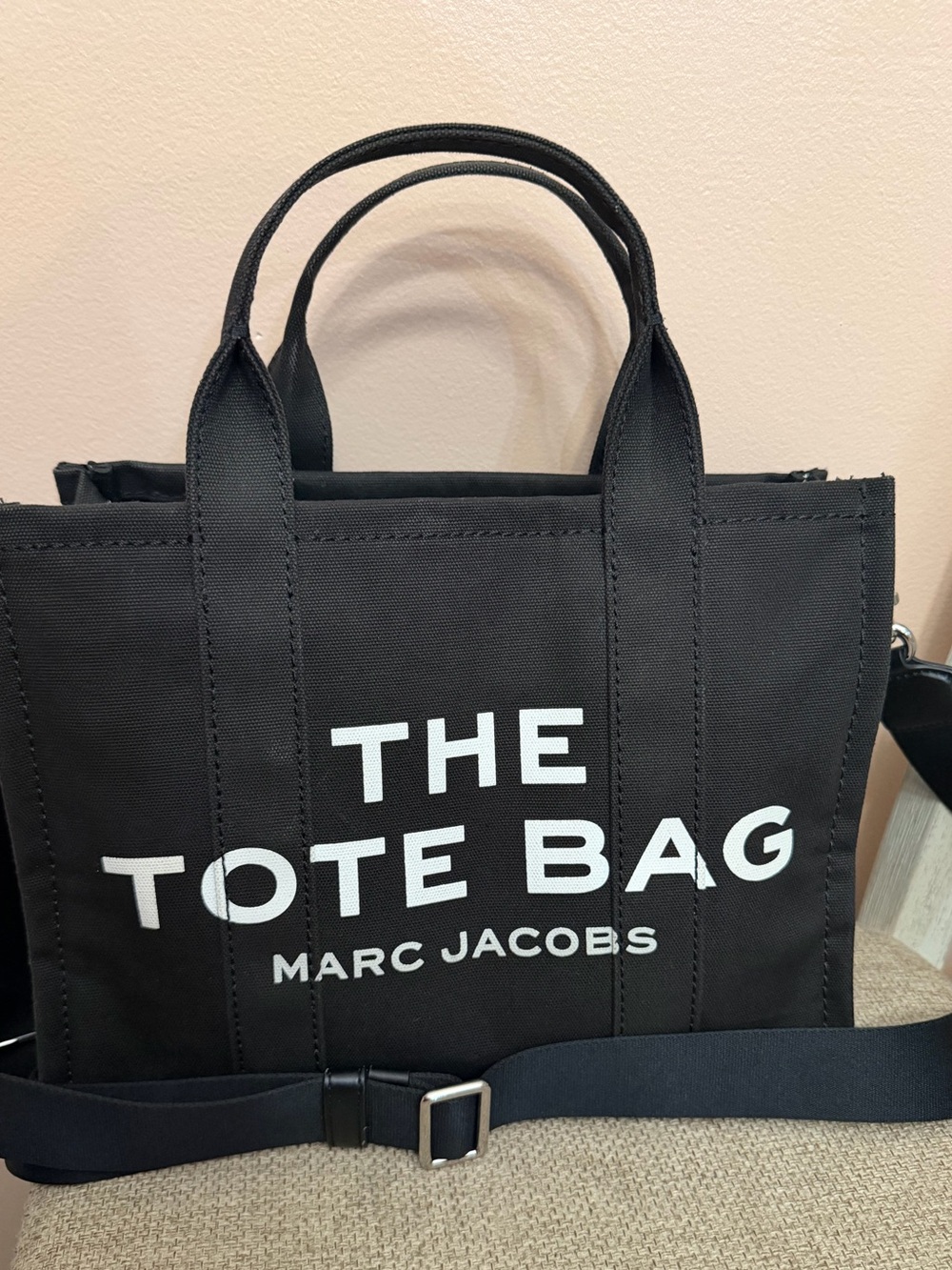 Marc Jacobs Black Canvas The Tote Bag with Crossbody Strap